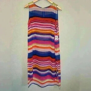 Vince Camuto NWT Semi Sheer Extra Long Tunic side slits multicolor Womens Med